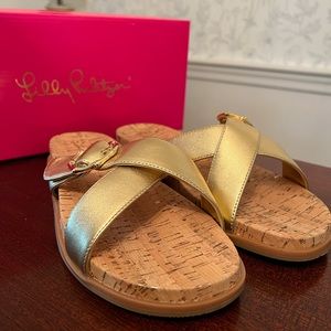 Lilly Pulitzer Metallic Gold Cork Sandals